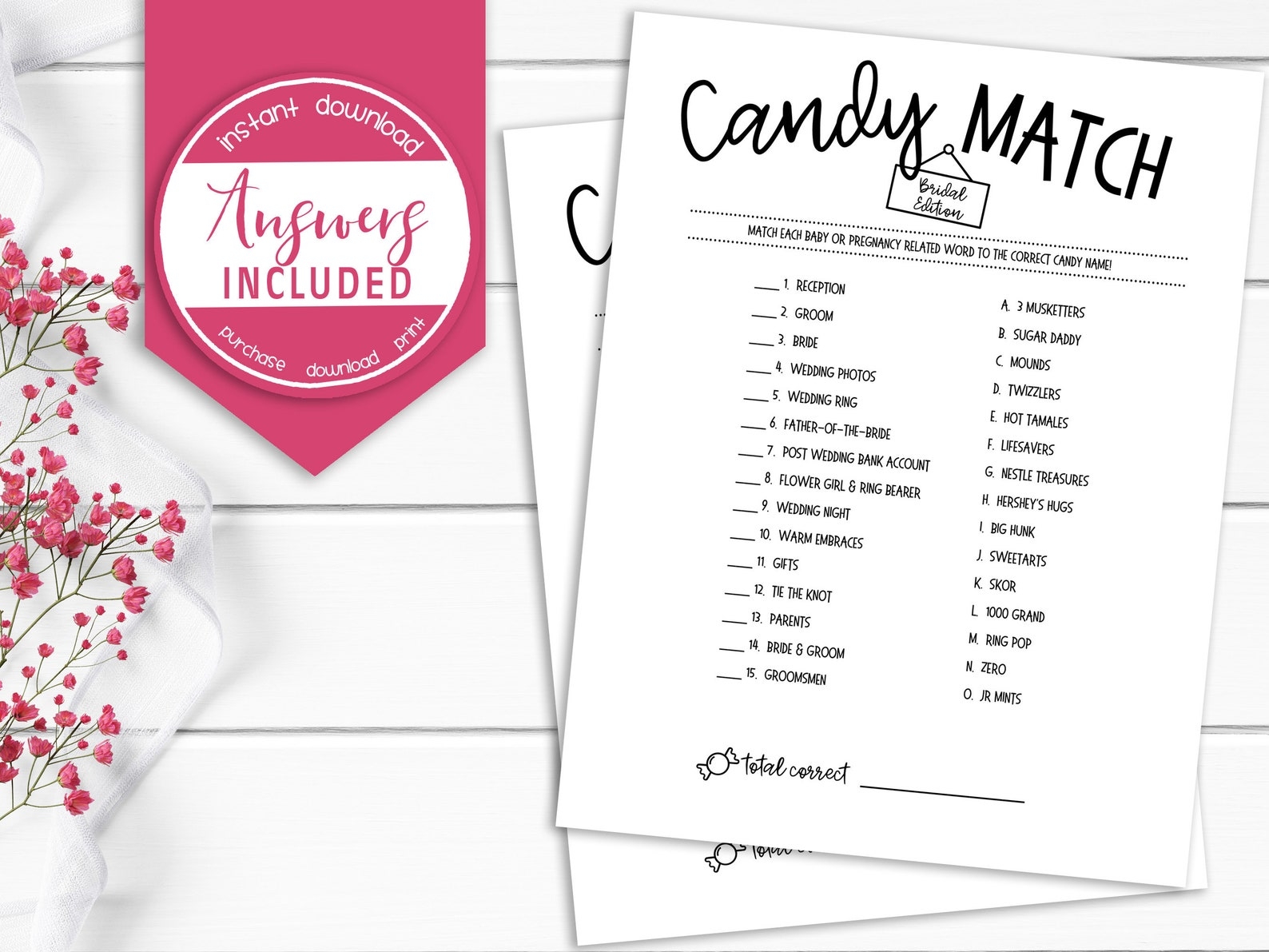 Candy Match Game Bridal Candy Match Bridal Shower Game Etsy