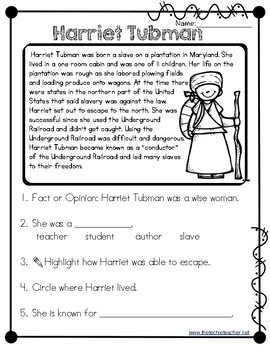 Free Printable Harriet Tubman Worksheets Printable Worksheets