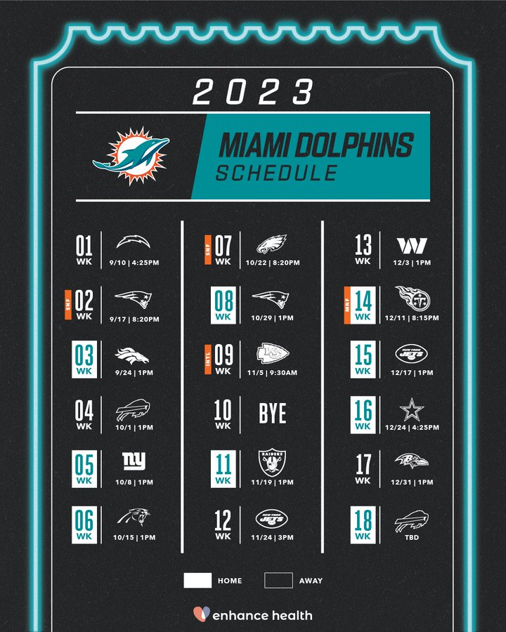 Miami Dolphins Printable Schedule 2023 24