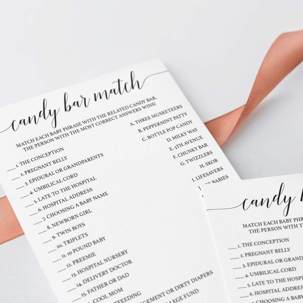 Printable Candy Bar Match Baby Shower Game Black White 