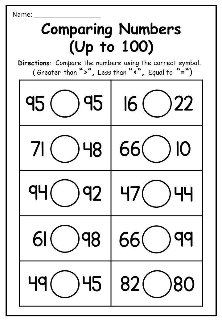 comparing numbers worksheets grade 1