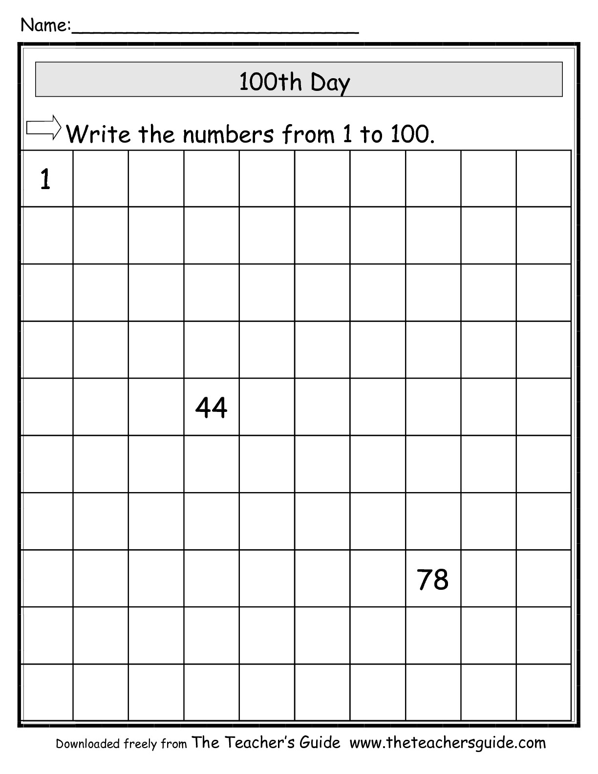 100 Chart Missing Numbers Worksheet Ponasa