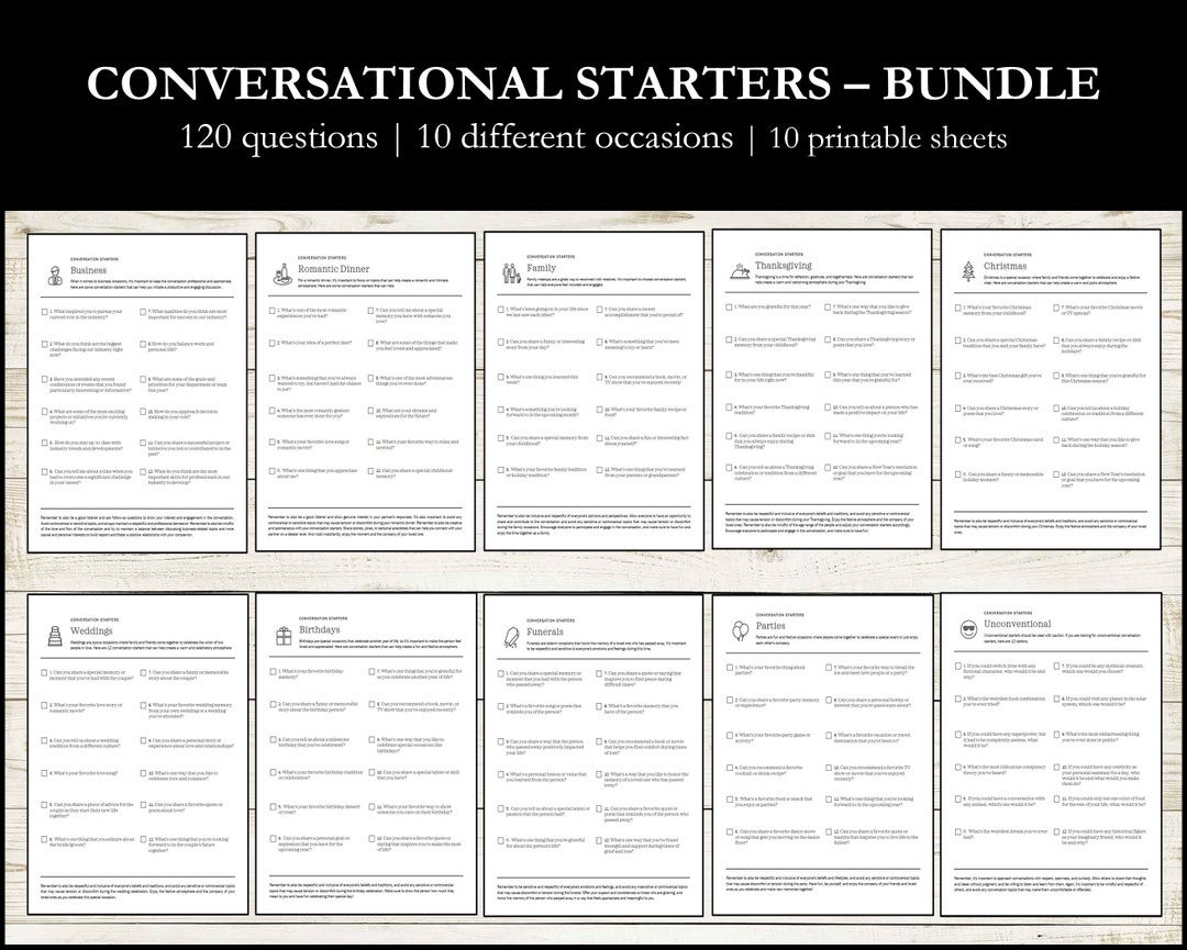 120 Printable Conversational Starters For Different Occasions Get The 