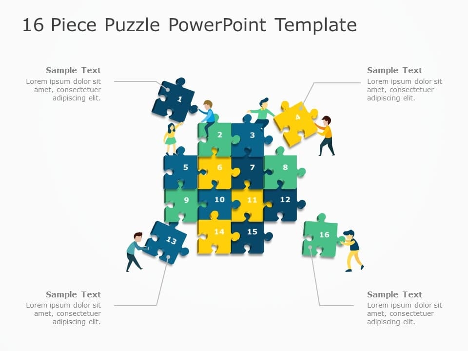 16 Piece Puzzle PowerPoint Template