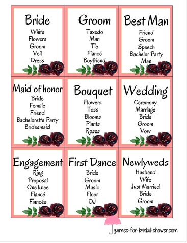 18 Free Printable Bridal Shower Taboo Game Cards