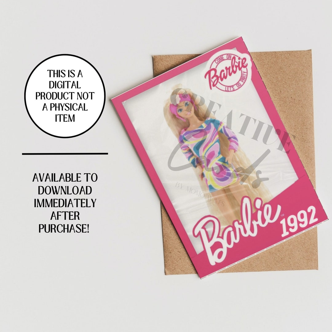 1992 BARBIE Printable Birthday Card Digital Download 5x7 Card Etsy UK