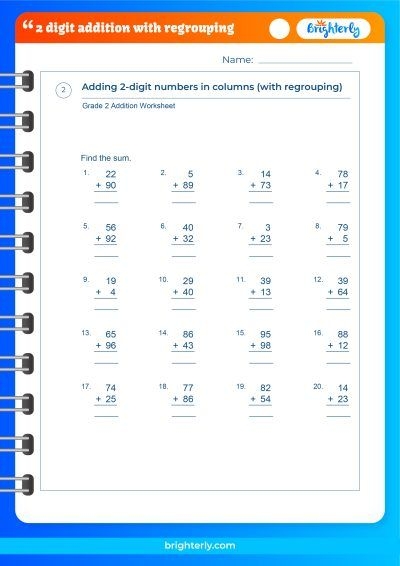 adding 2 digit numbers with regrouping worksheets
