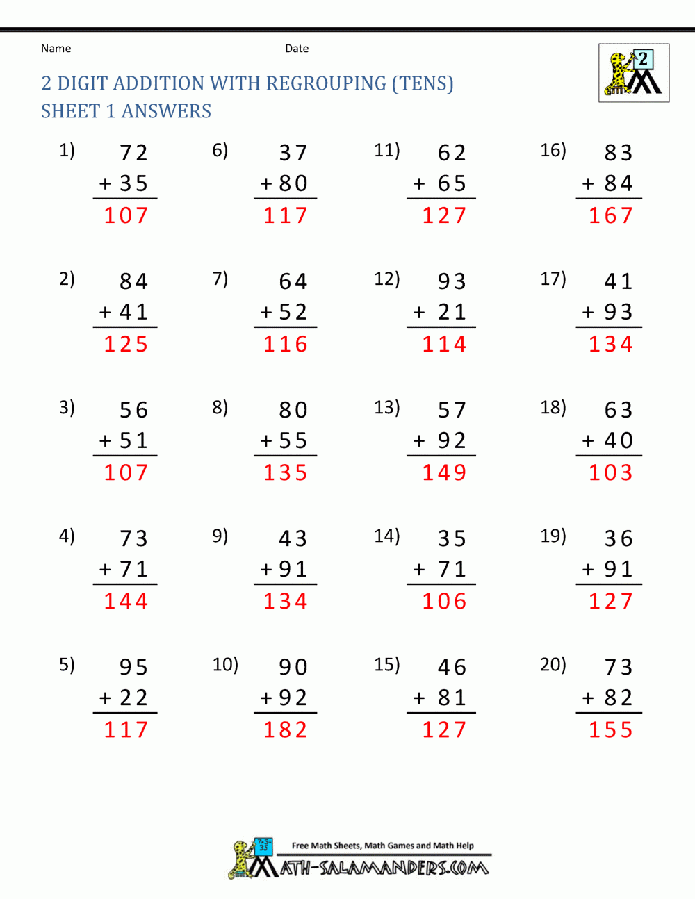 2 Digit Addition Worksheets Worksheets Library