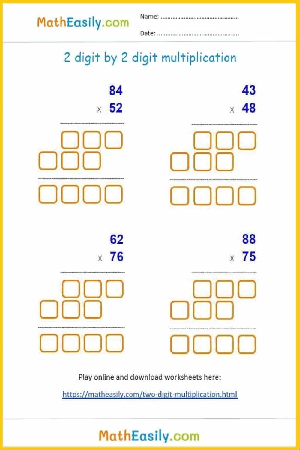 2 Digit By 2 Digit Multiplication Worksheets With Grids Printable 