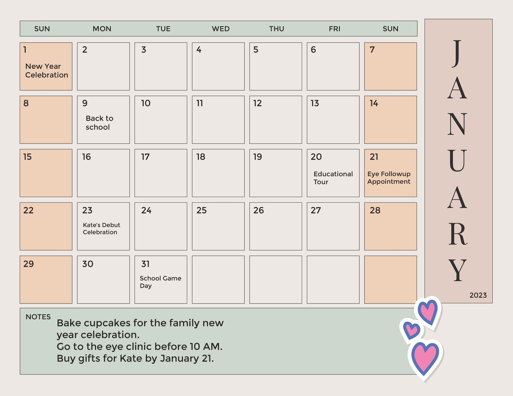 2024 January Calendar Cute Printable Monthly Nanni Brittney