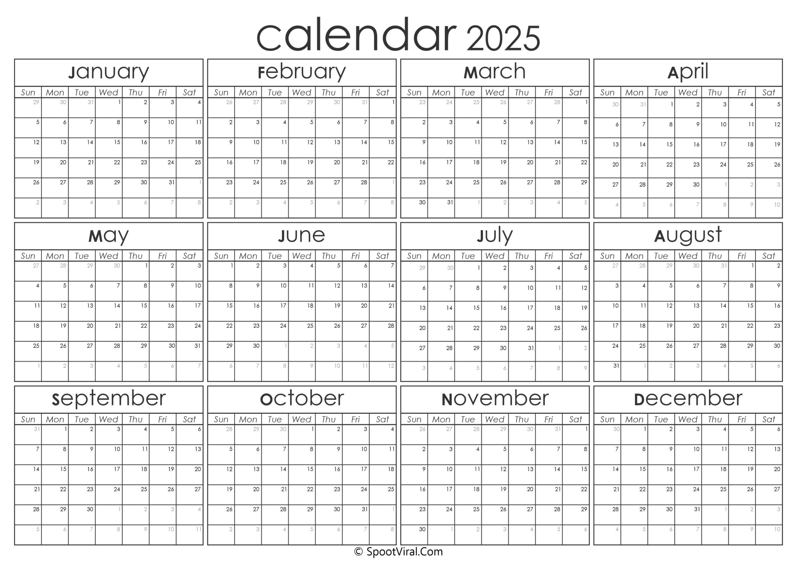 2025 Yearly Calendar Printable Malthe R Lind