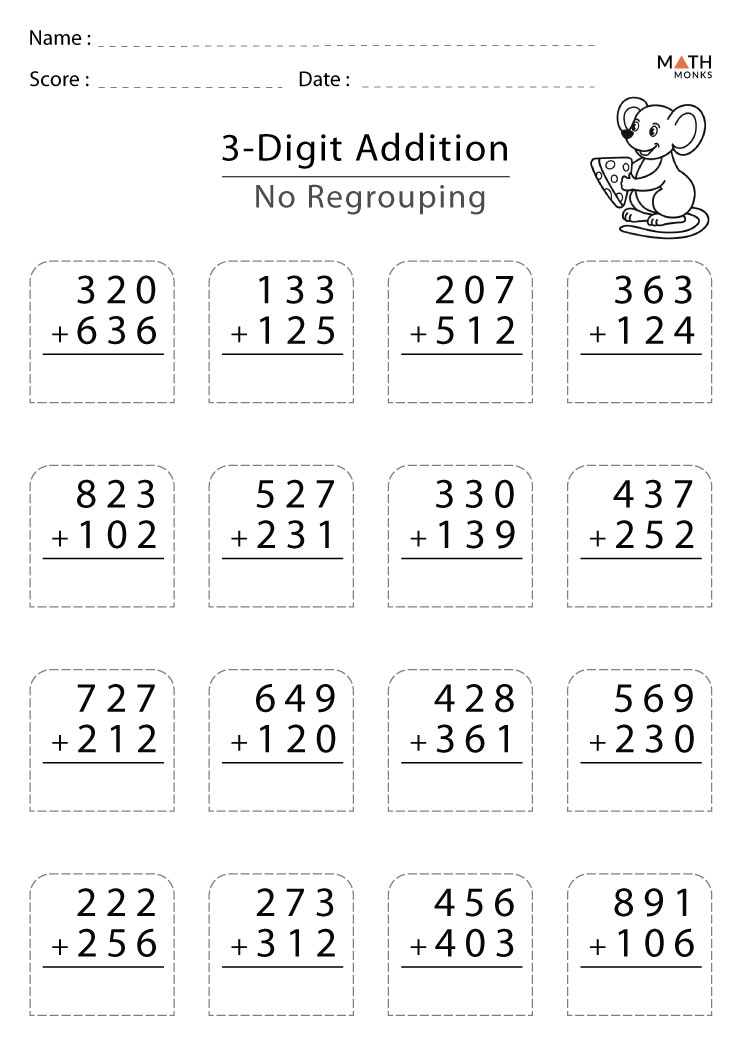 adding three digit numbers with regrouping worksheets