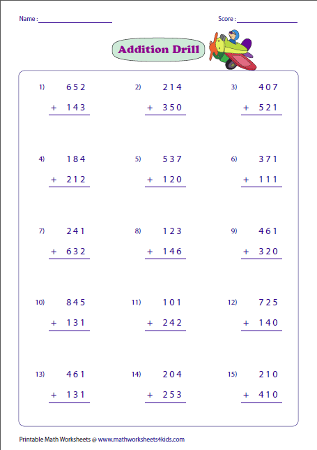3 Digit Addition Worksheets