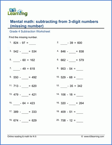 3 Digit Missing Numbers Worksheet Teacher Made Grade 4 Math 