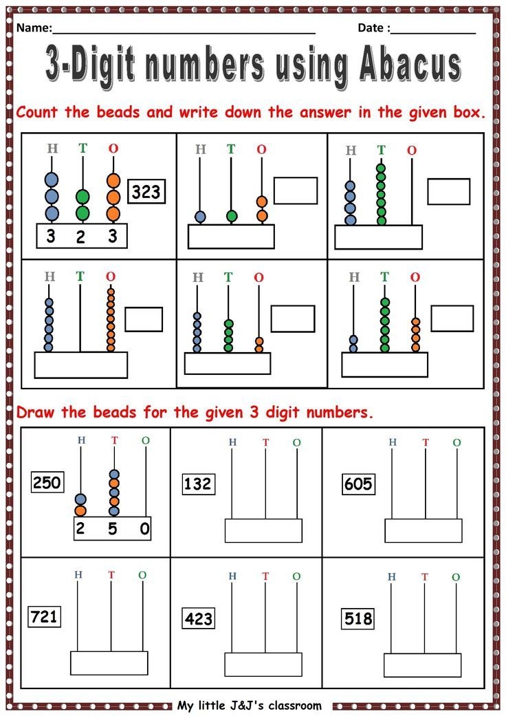 3 Digit Numbers Abacus Worksheet