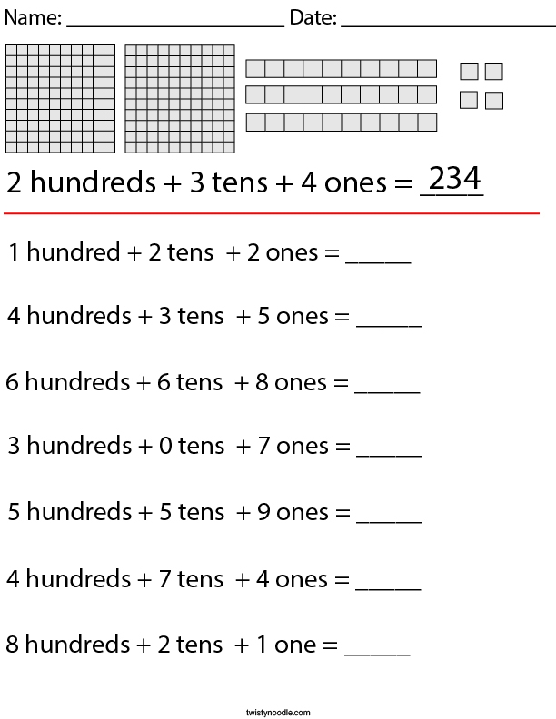 3 Digit Place Value Math Worksheet Twisty Noodle Worksheets Library