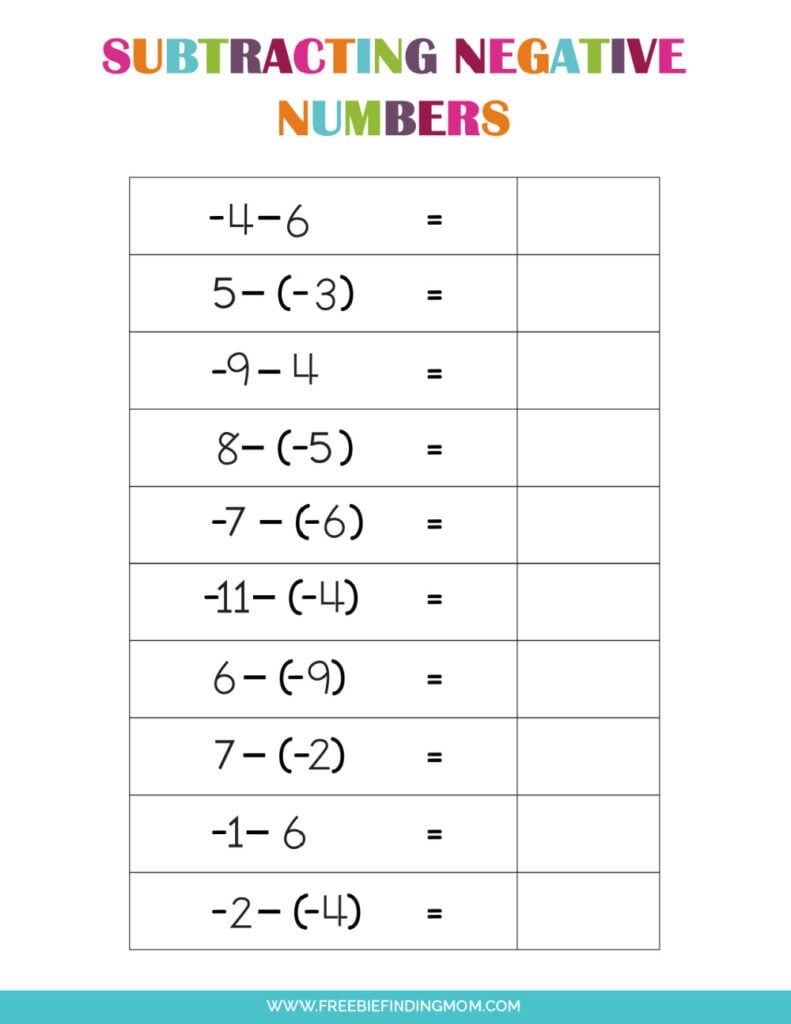 3 Free Printable Adding And Subtracting Negative Numbers