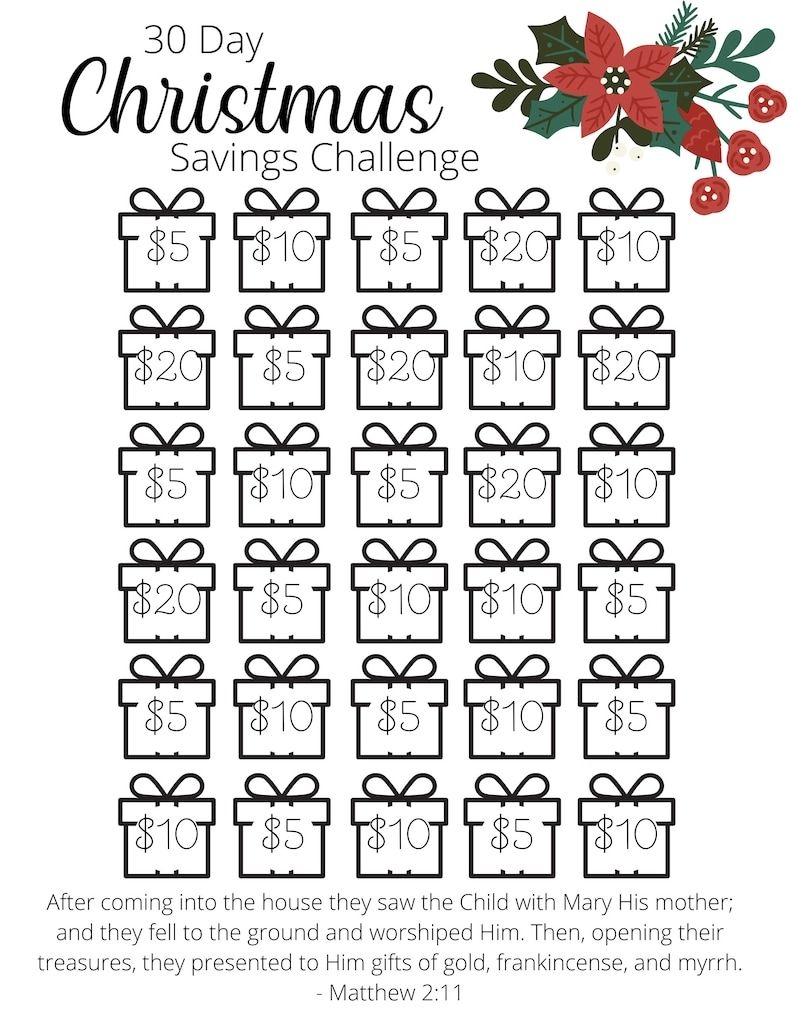 30 Day Christmas Savings Challenge With Bible Verse Printable Etsy