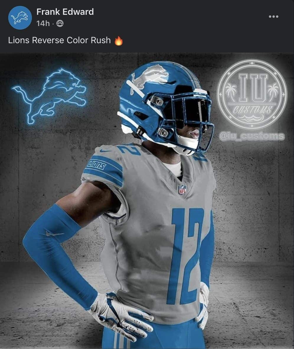  39 Reverse Color Rush 39 Detroit Lions Jersey helmet Combo Is Absolute Fire 