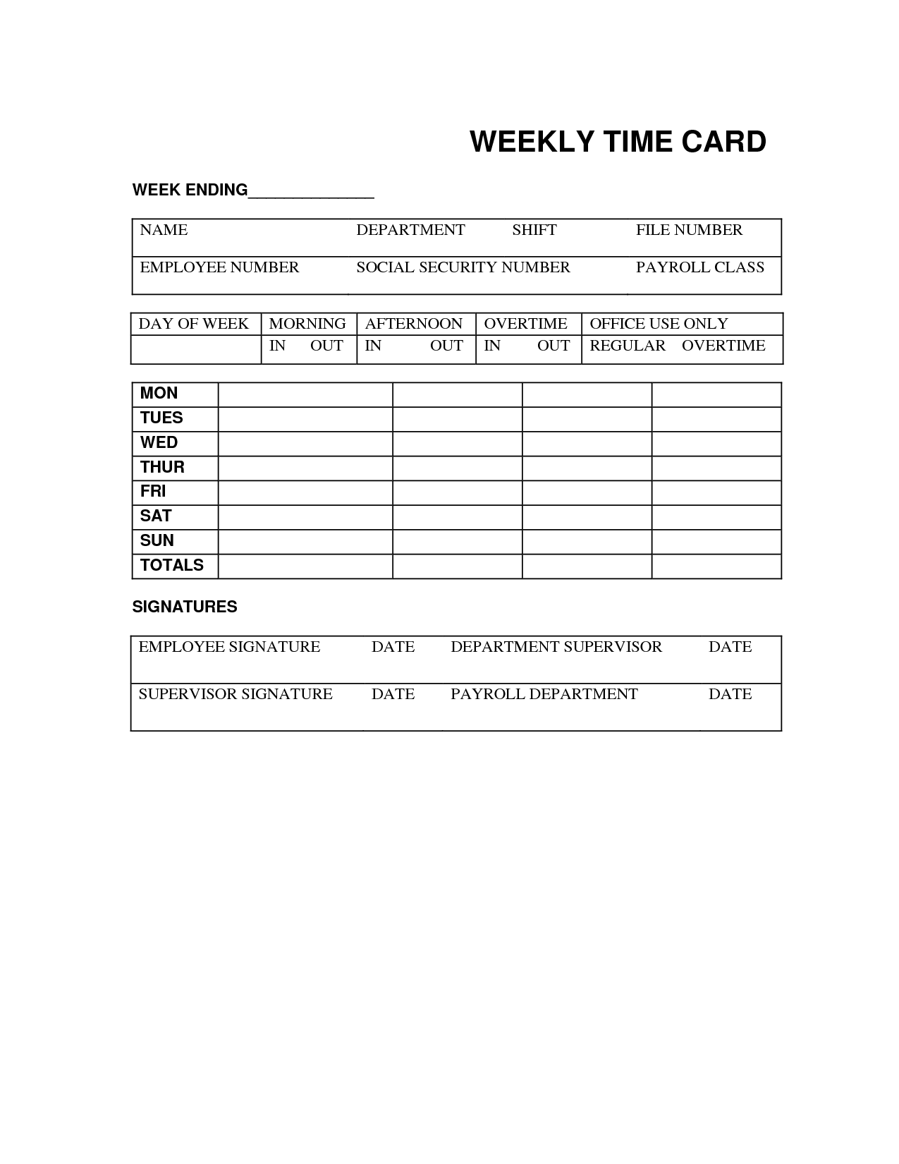 4 Best Images Of Printable Weekly Time Card Template Free Printable 