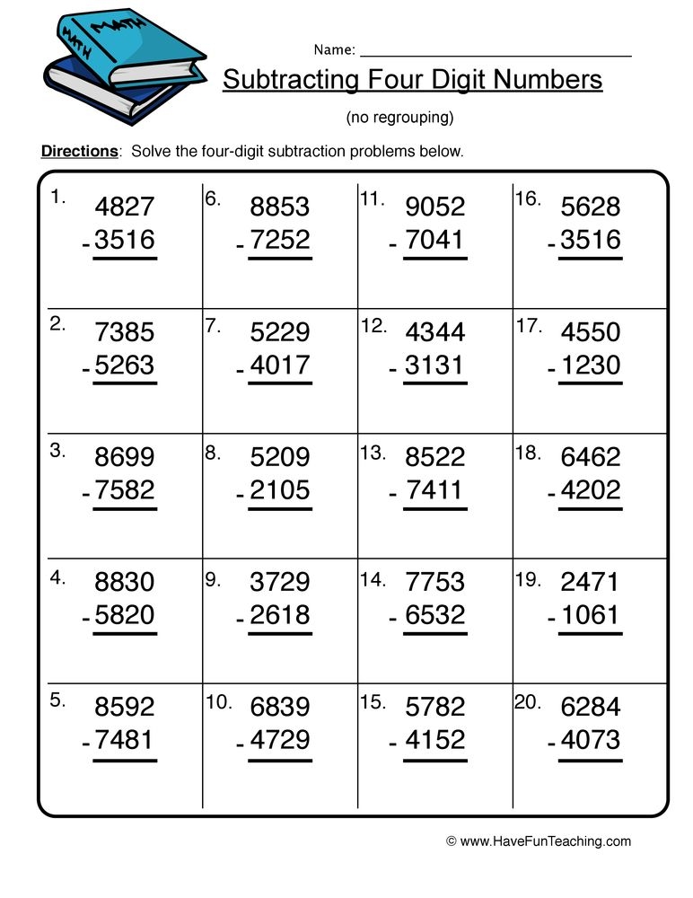 4 Digit Subtraction Worksheets Free Printable Practice Sheets