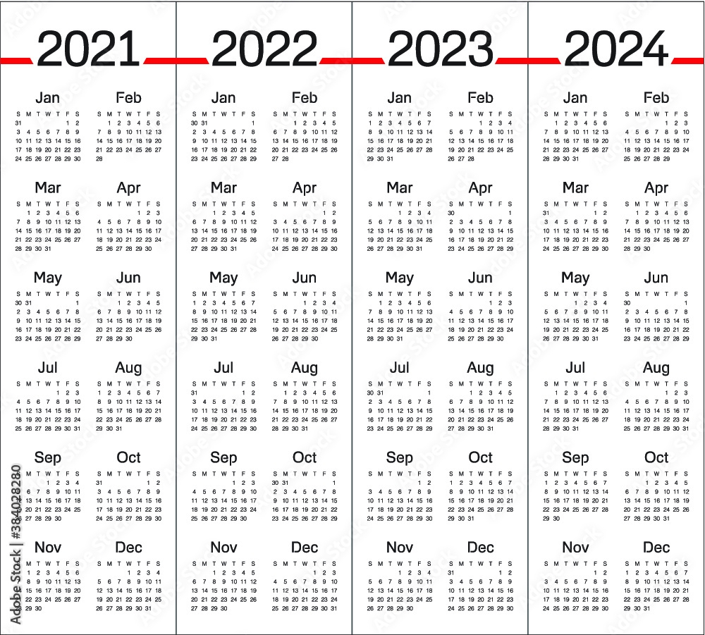 4 Year Calendar 2021 To 2024 Printable Image To U