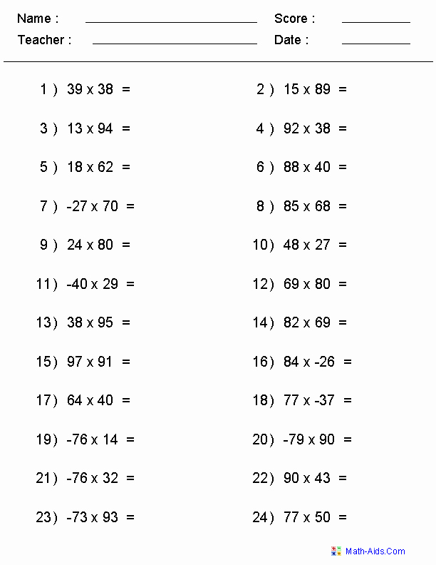 49 Multiplying Negative Numbers Worksheet Chessmuseum Template Library