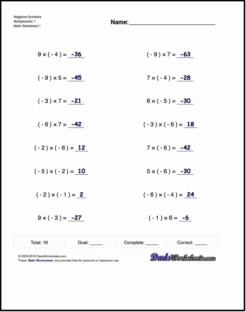 49 Multiplying Negative Numbers Worksheet Chessmuseum Template Library