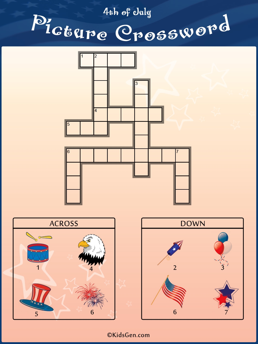 4th Of July Colored Crossword Template With Pictures