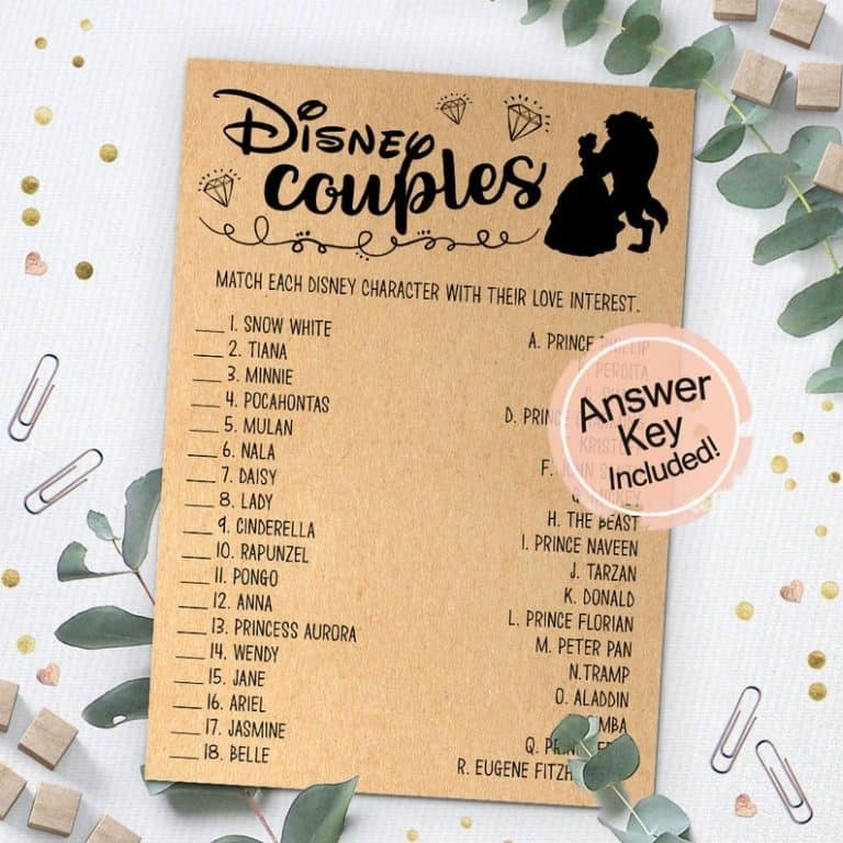 free printable disney couple bridal shower game