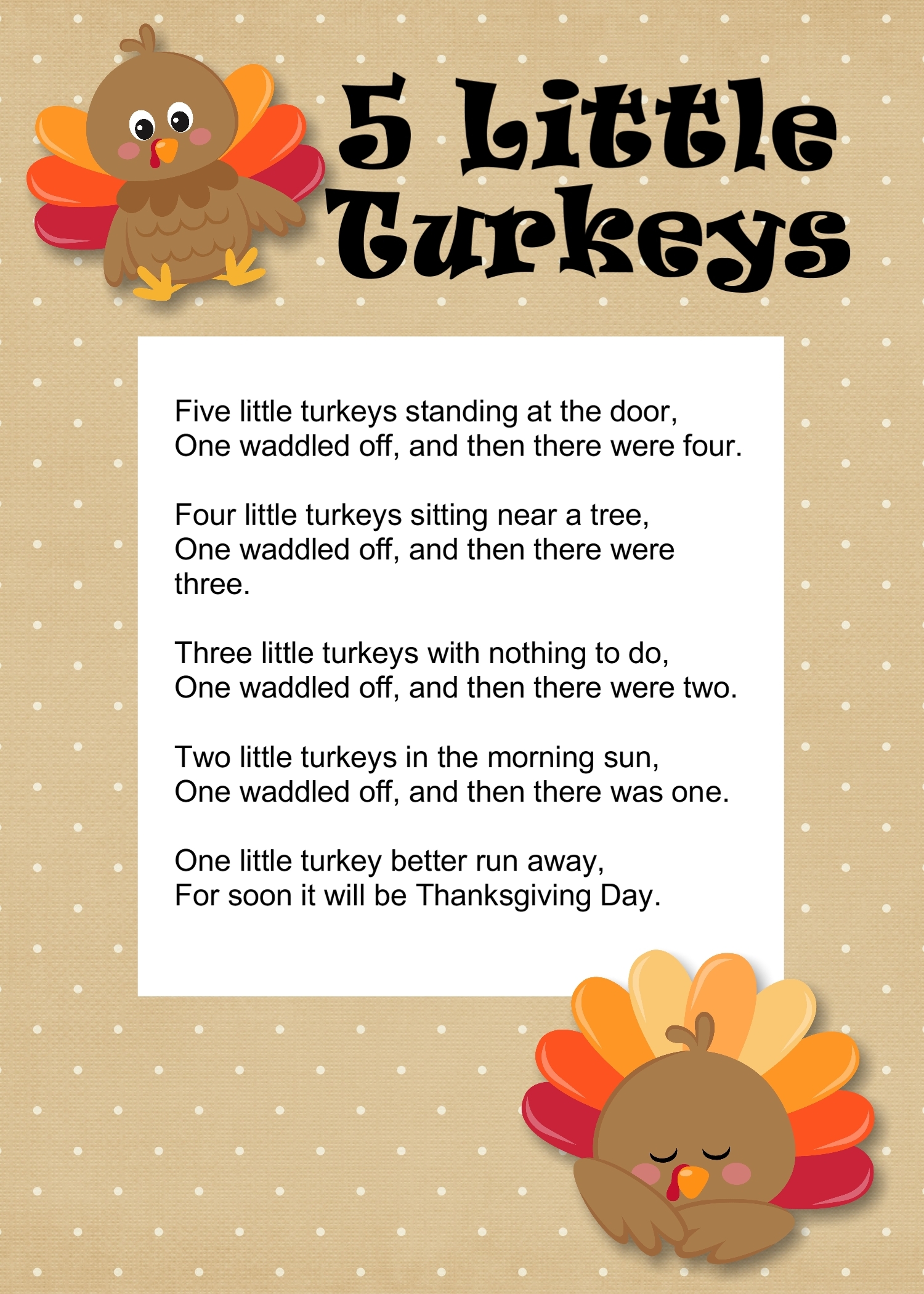 5 Little Turkeys Printable