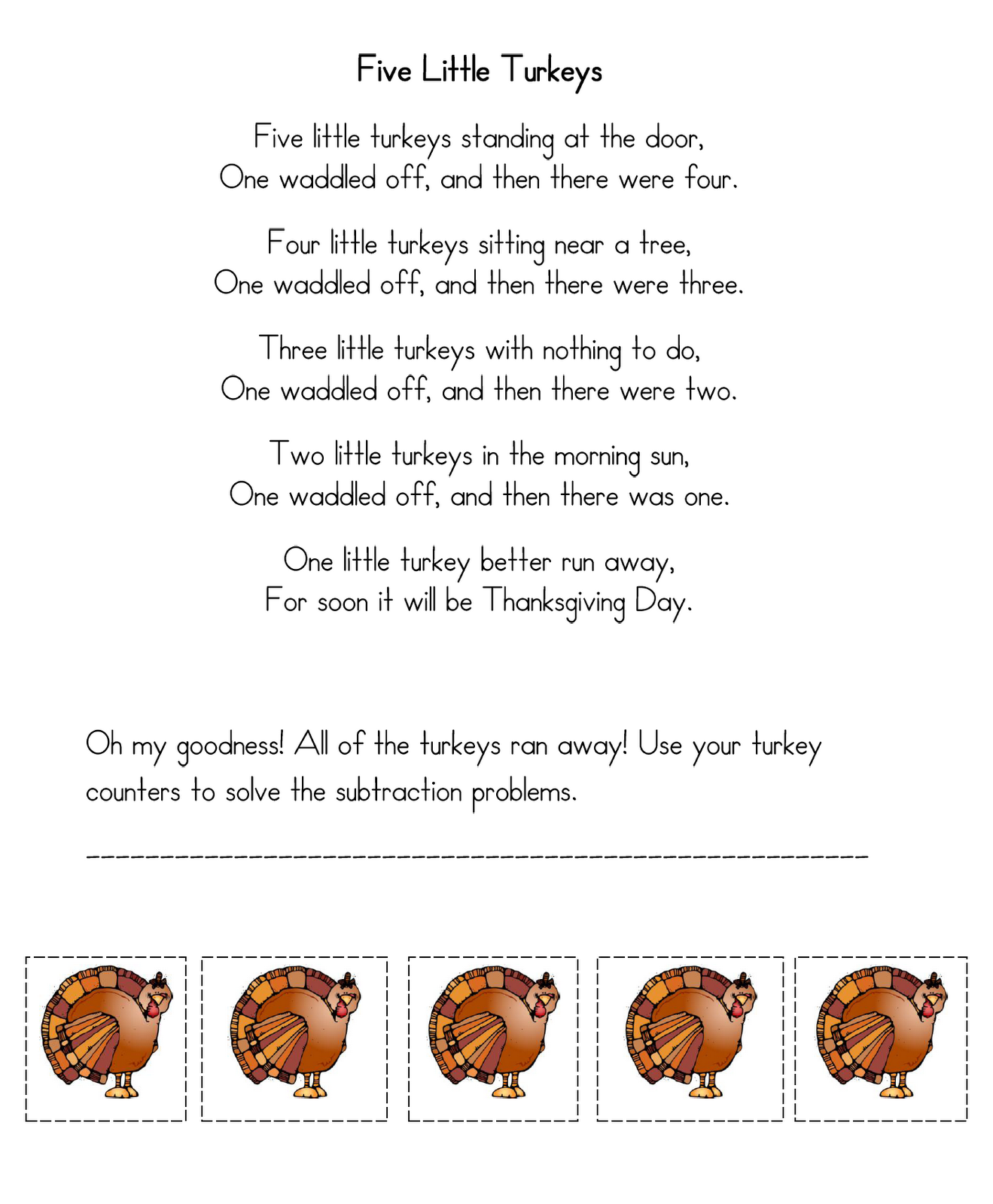5 Little Turkeys Printable
