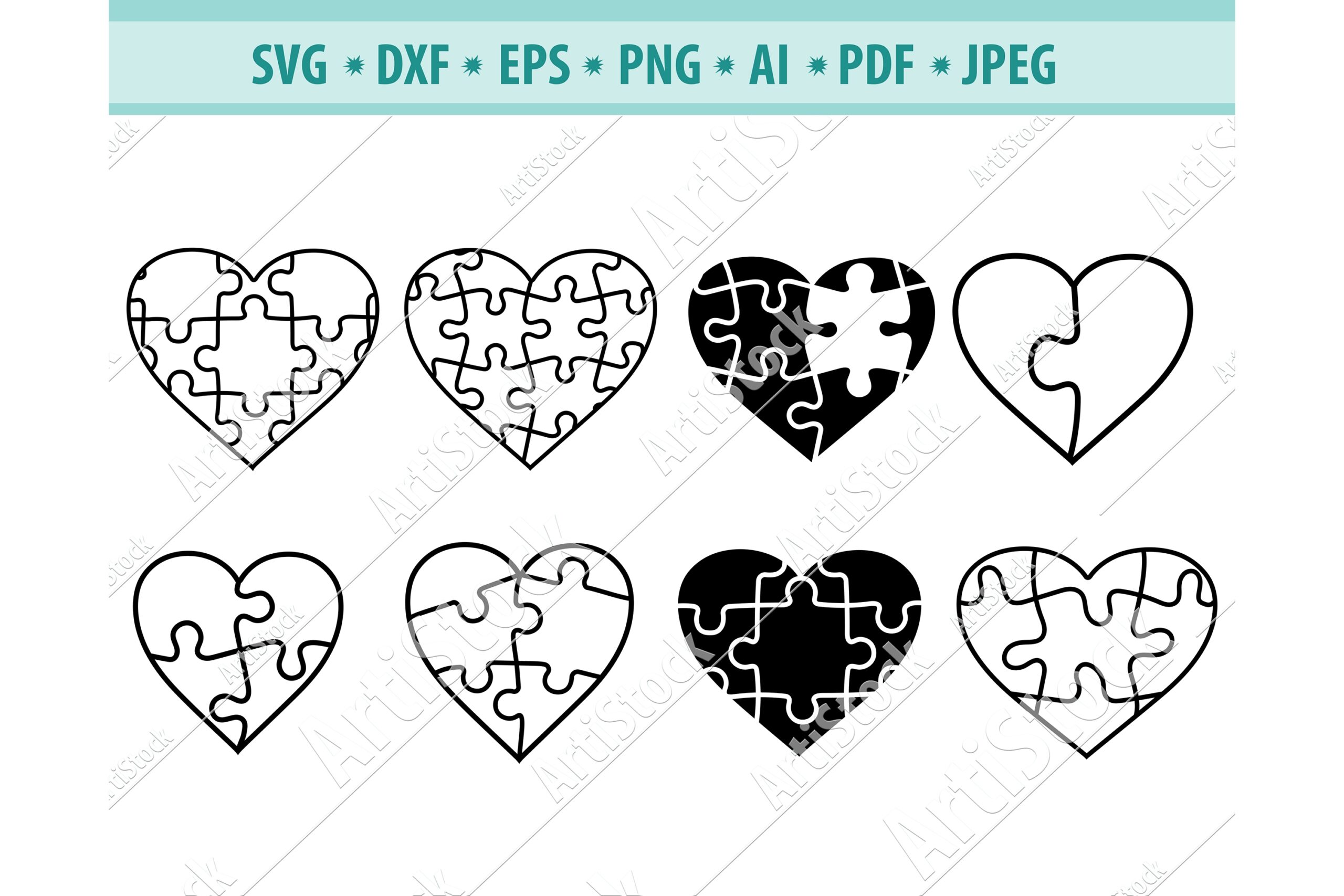 5 Piece Heart Puzzle Template