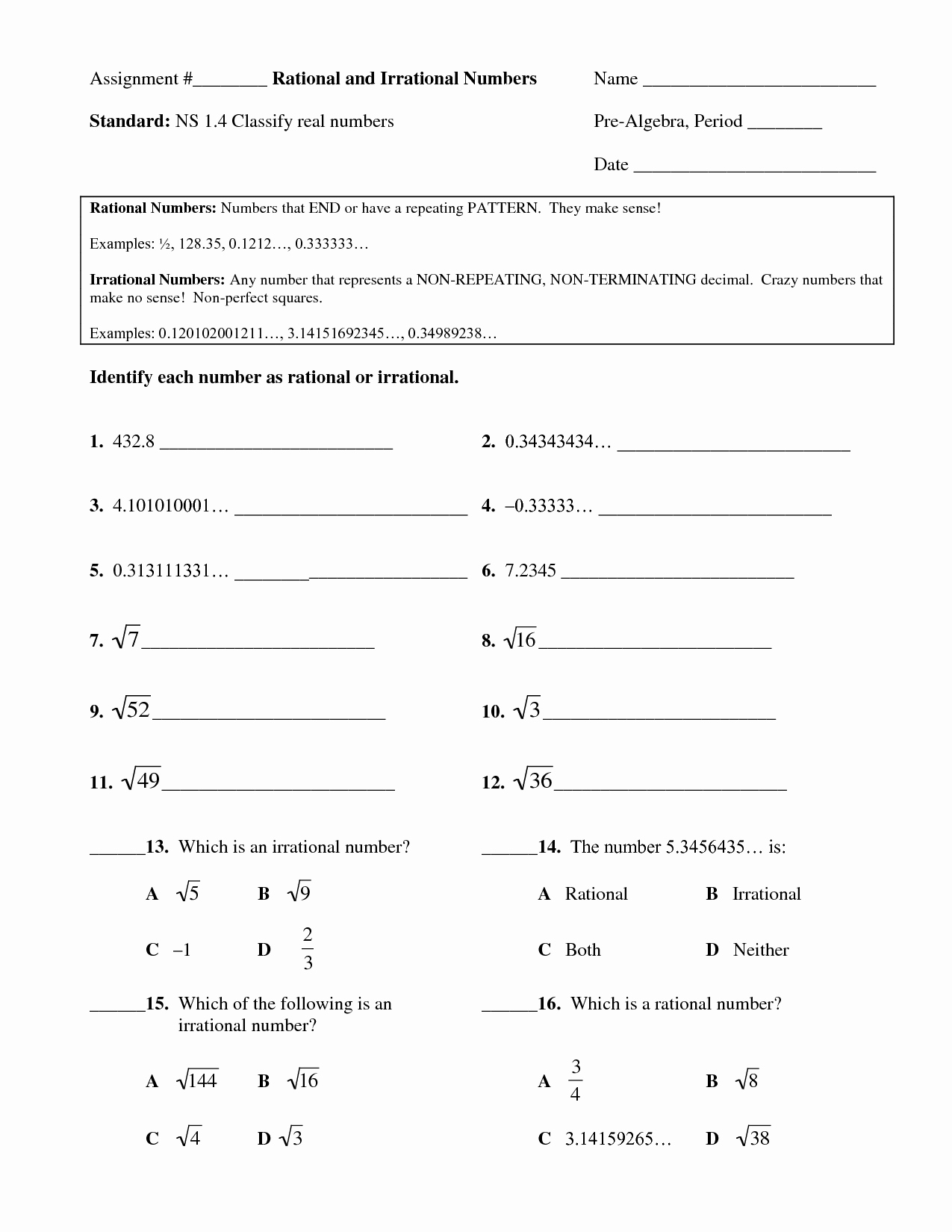 50 Classifying Rational Numbers Worksheet Chessmuseum Template Library