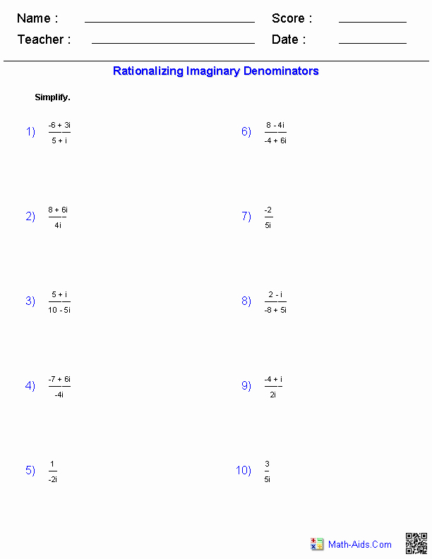 50 Complex Numbers Worksheet Answers