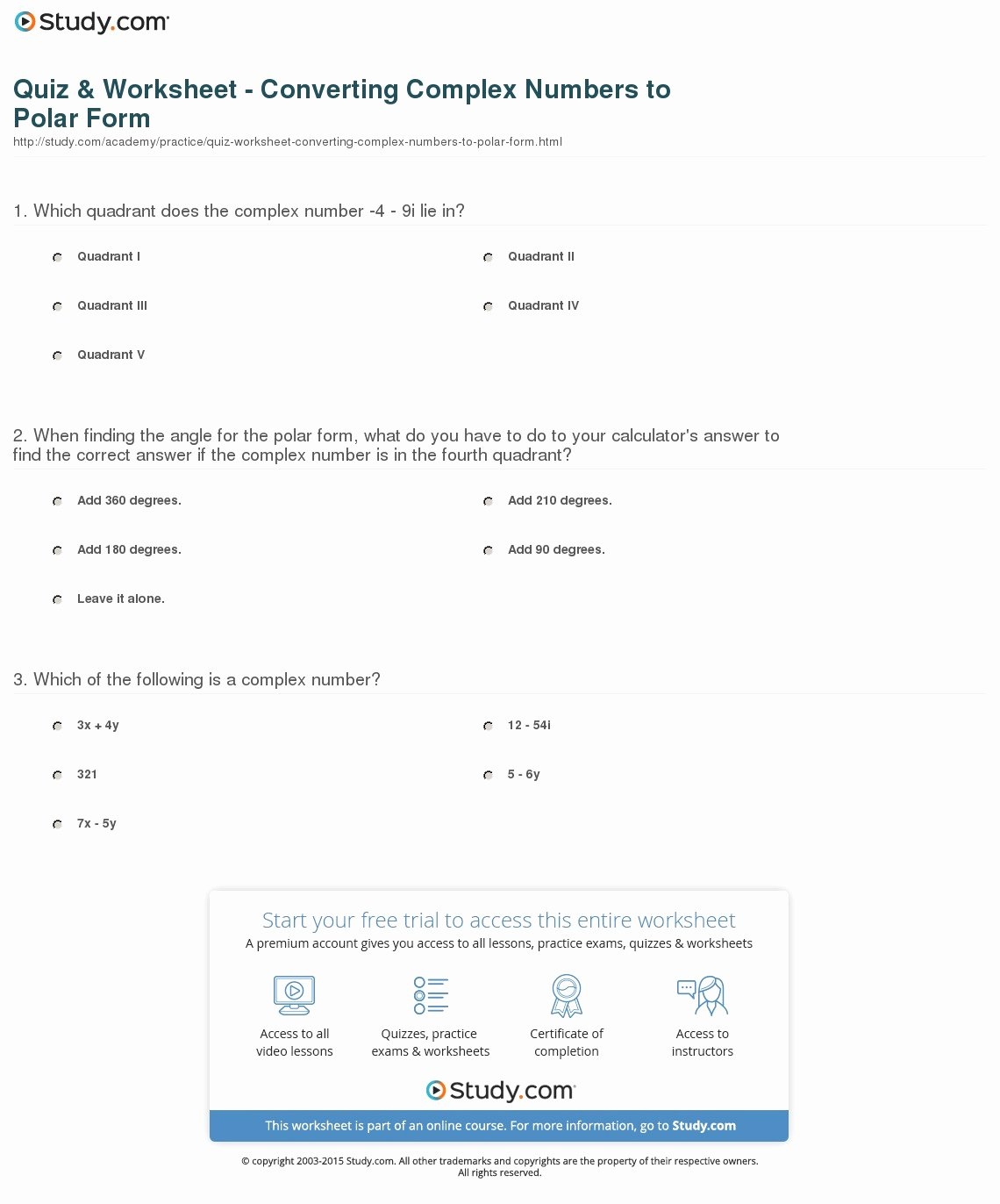 50 Complex Numbers Worksheet Pdf