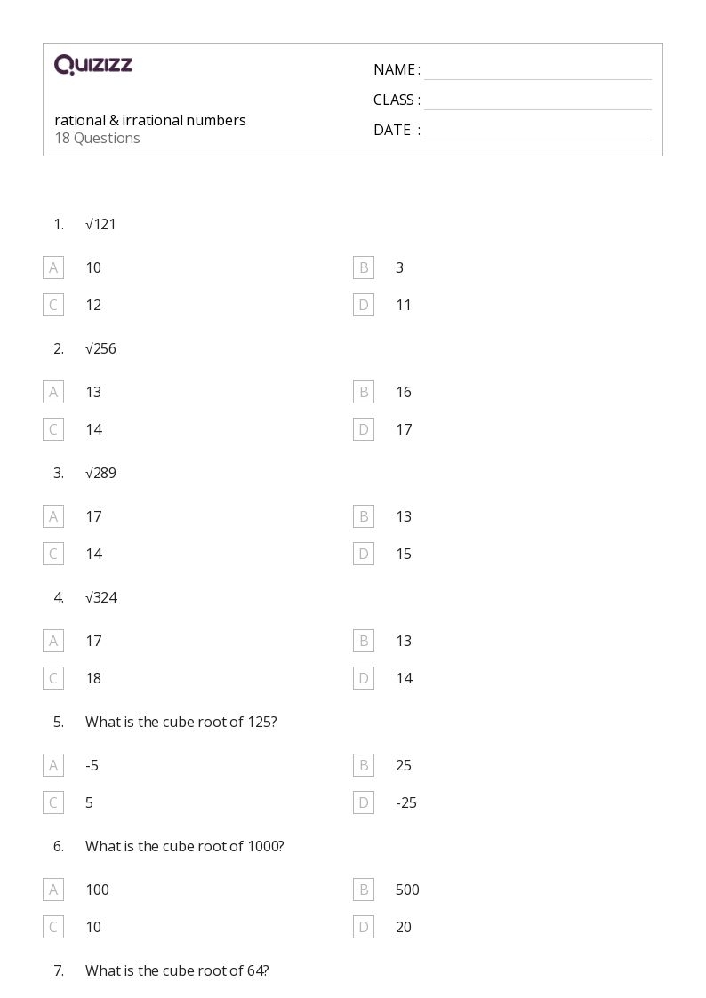 ordering rational and irrational numbers worksheet