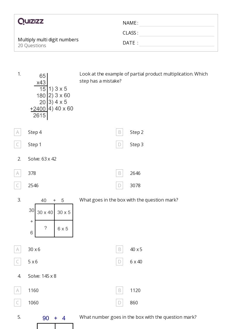 50 Multi Digit Numbers Worksheets On Quizizz Free Printable 