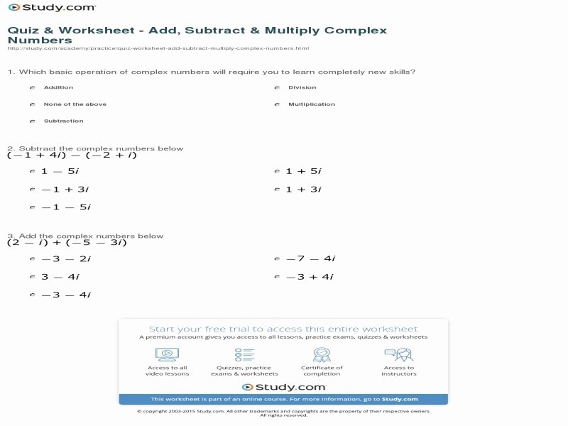 multiplying complex numbers worksheet