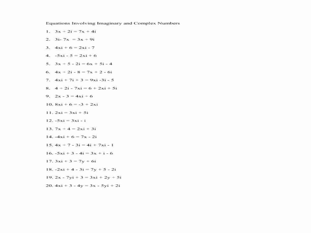 operations on complex numbers worksheet