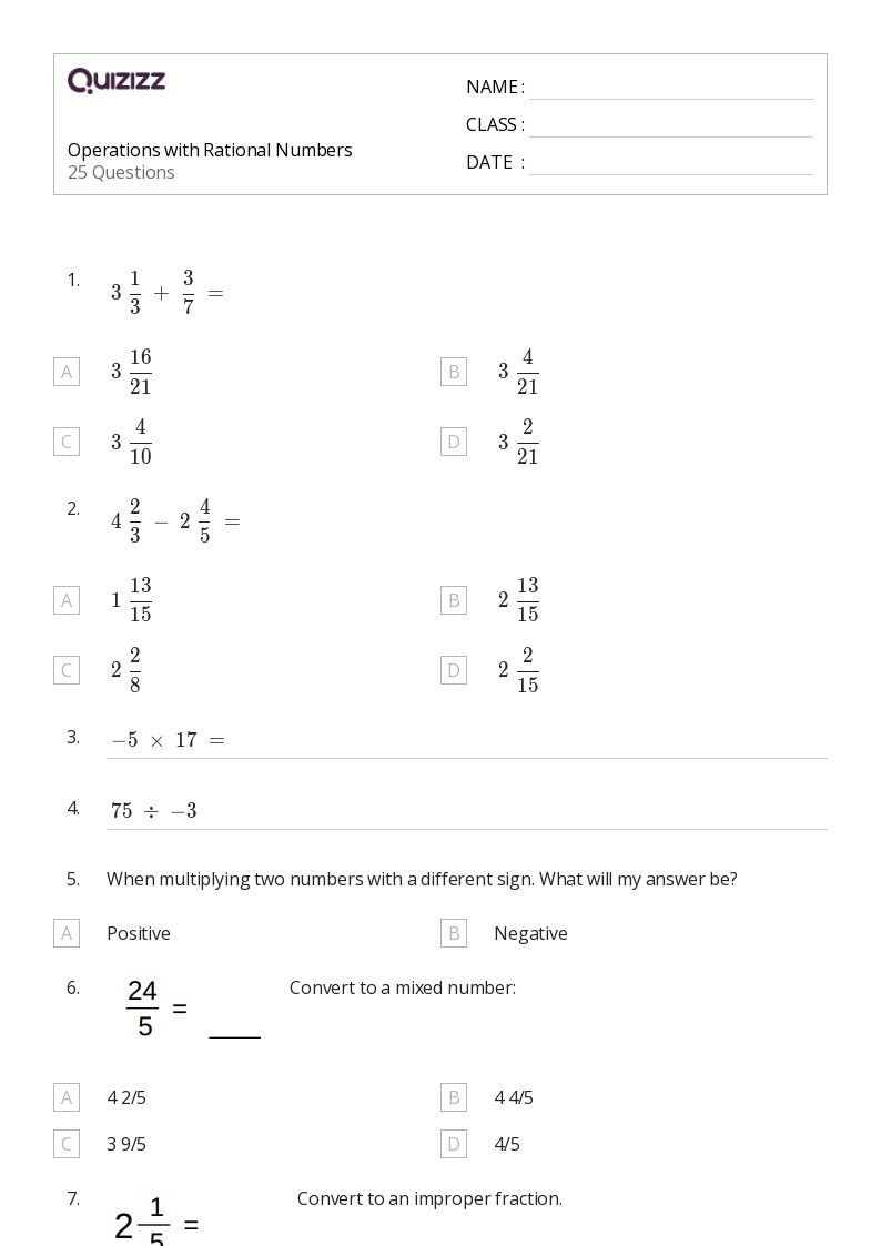 operations with rational numbers worksheet