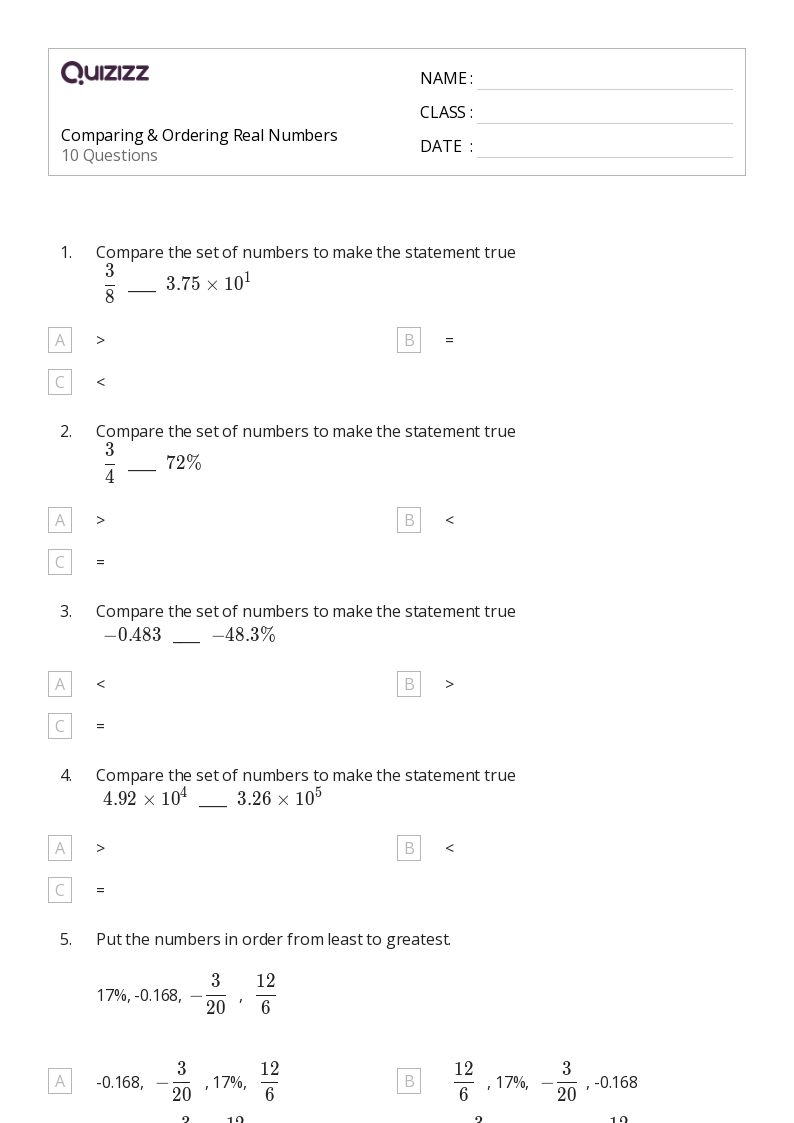 50 Ordering Numbers 0 10 Worksheets For 7th Grade On Quizizz 