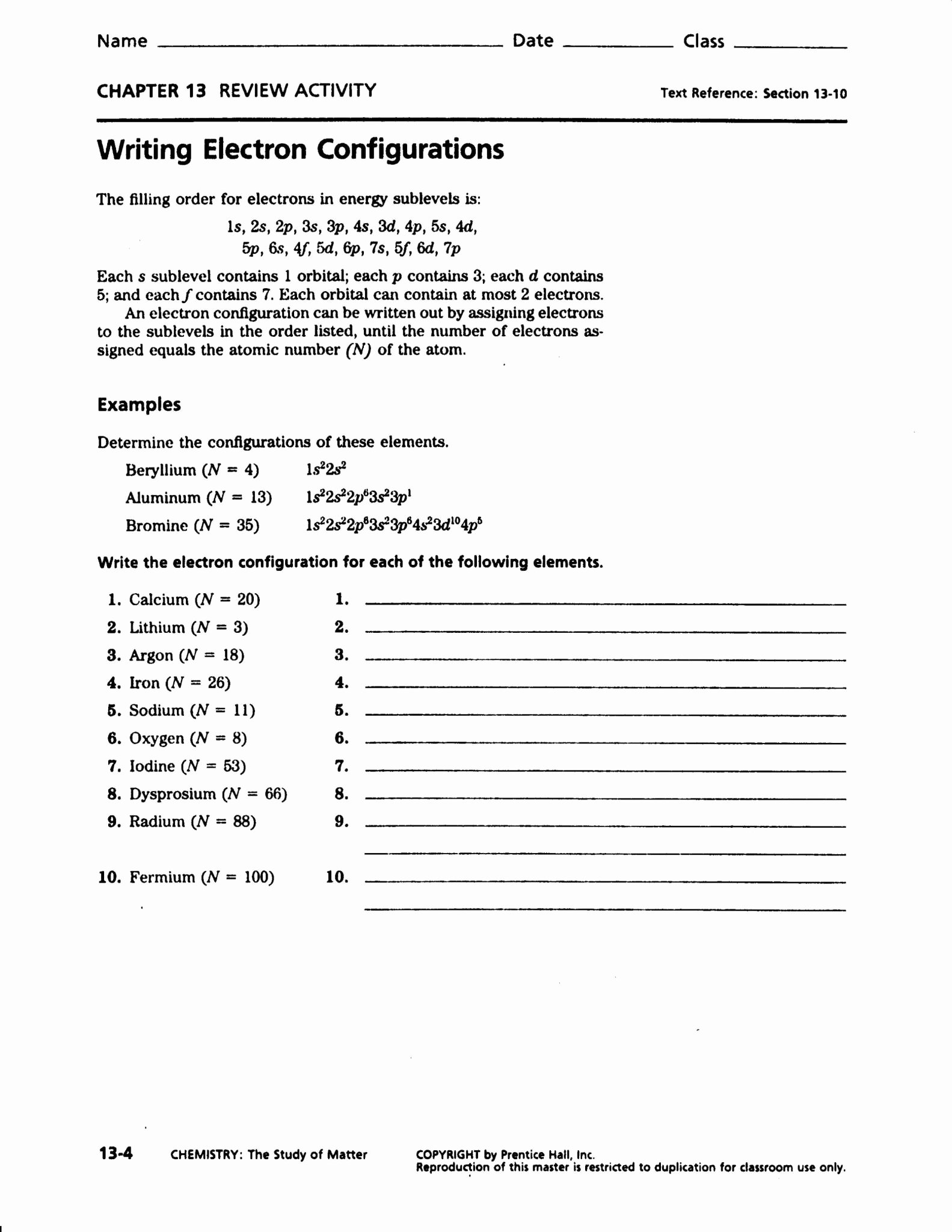 quantum numbers practice worksheet