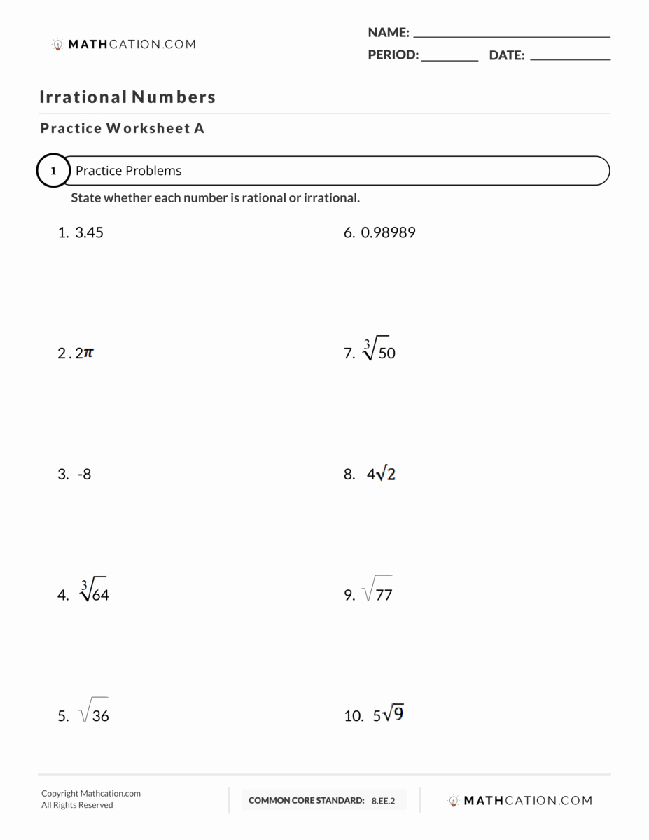 50 Rational Irrational Numbers Worksheet Chessmuseum Template Library