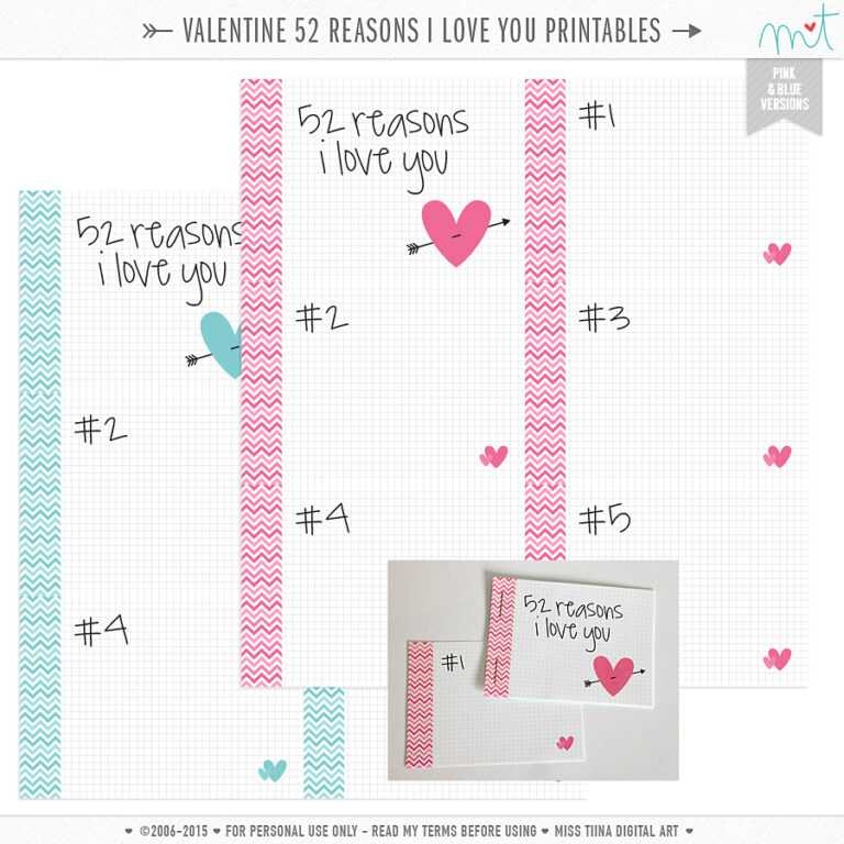 52 Reasons Why I Love You Cards Printable Templates Free For Regarding