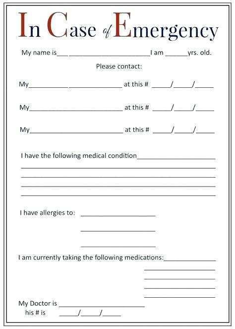 65 Standard Free Printable Emergency Card Template In Word With Free