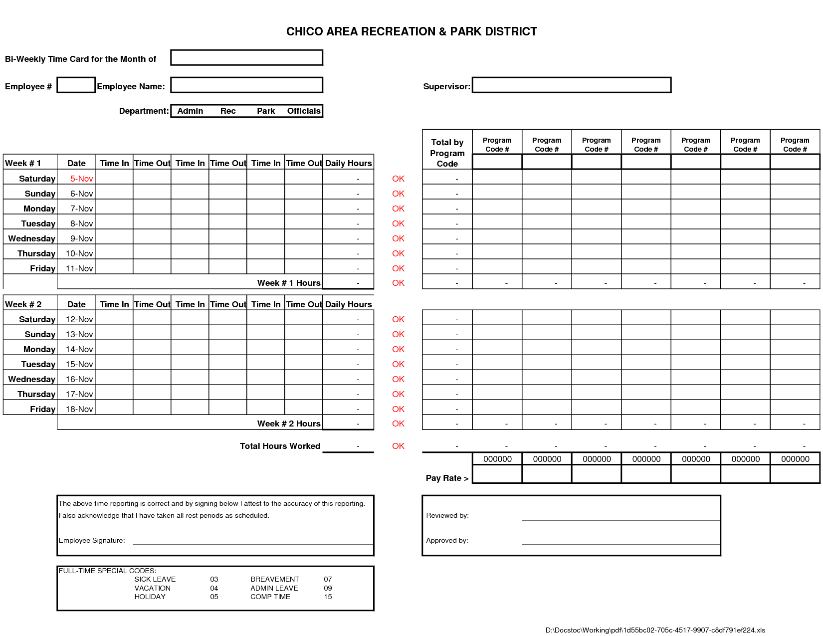printable weekly time card template