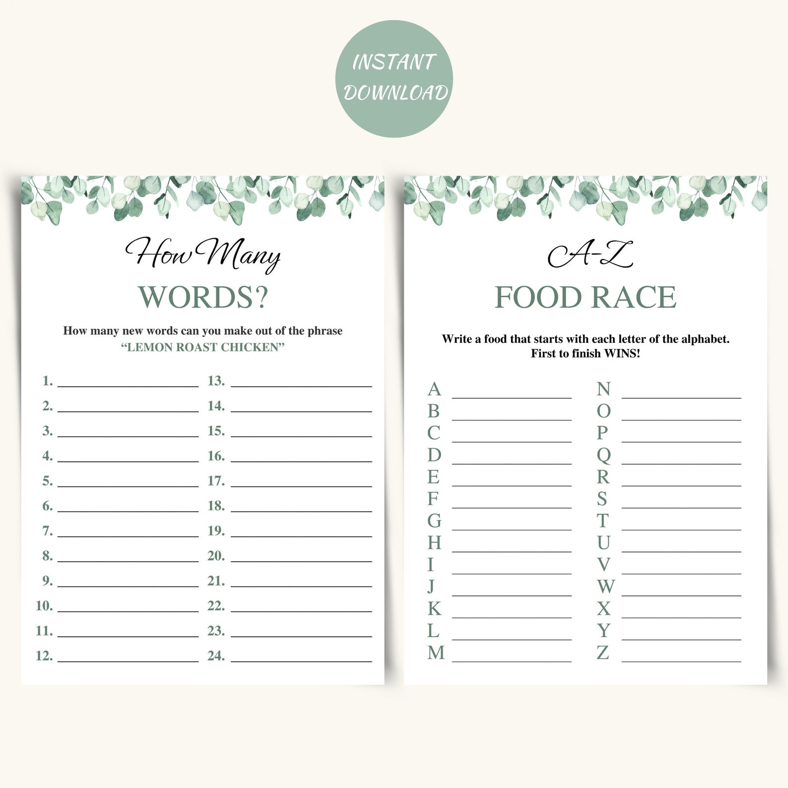 free printable dinner games