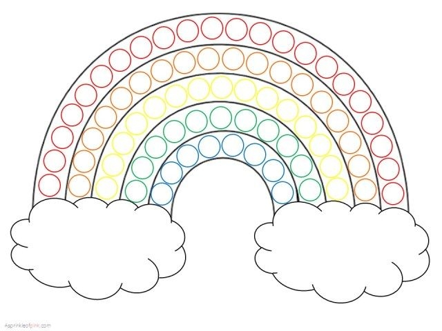 A Drawing Of A Rainbow With Clouds In The Sky And Dots On It 39 s Side