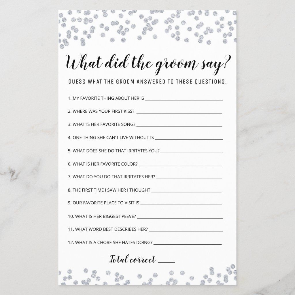 A Printable Wedding Game With The Words What Did The Groom Say On It